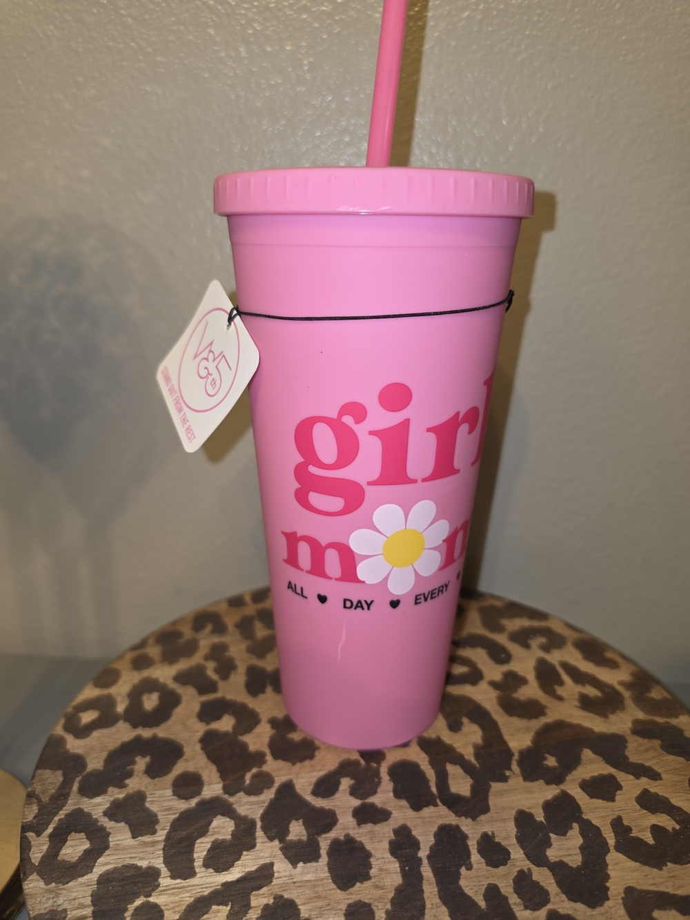 Pink 'Girl Mom' Reusable Tumbler with Straw